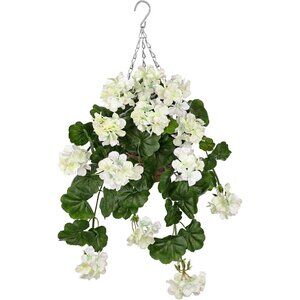 White Woven Basin Realistic Silk Flowers Wide Artificial Home Door Hanging Decor